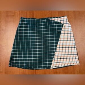 Urban‎ Outfitters green/orange multi plaid check mini skirt sz SMALL